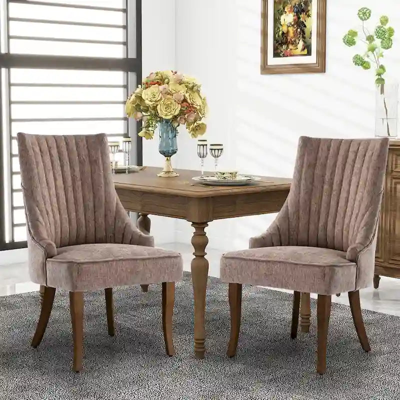 Set di 2 sedie da pranzo imbottite Wingback, sedie da pranzo laterali in tessuto, sedie da soggiorno per cucina di casa