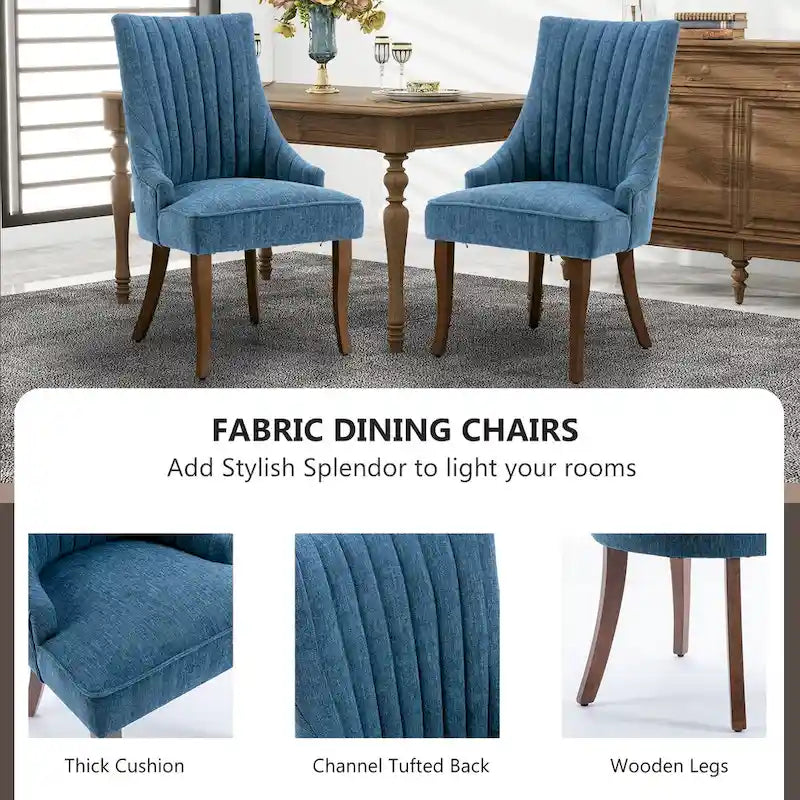 Set di 2 sedie da pranzo imbottite Wingback, sedie da pranzo laterali in tessuto, sedie da soggiorno per cucina di casa