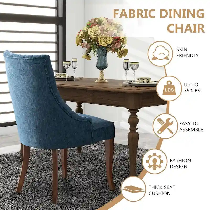 Set di 2 sedie da pranzo imbottite Wingback, sedie da pranzo laterali in tessuto, sedie da soggiorno per cucina di casa