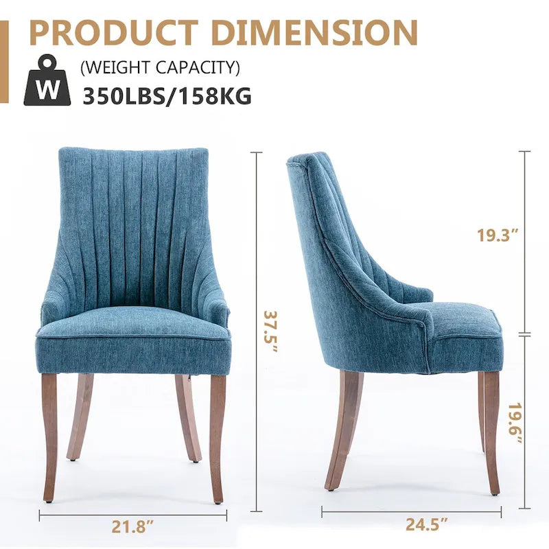 Set di 2 sedie da pranzo imbottite Wingback, sedie da pranzo laterali in tessuto, sedie da soggiorno per cucina di casa