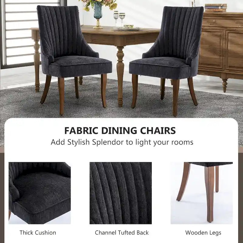 Set di 2 sedie da pranzo imbottite Wingback, sedie da pranzo laterali in tessuto, sedie da soggiorno per cucina di casa