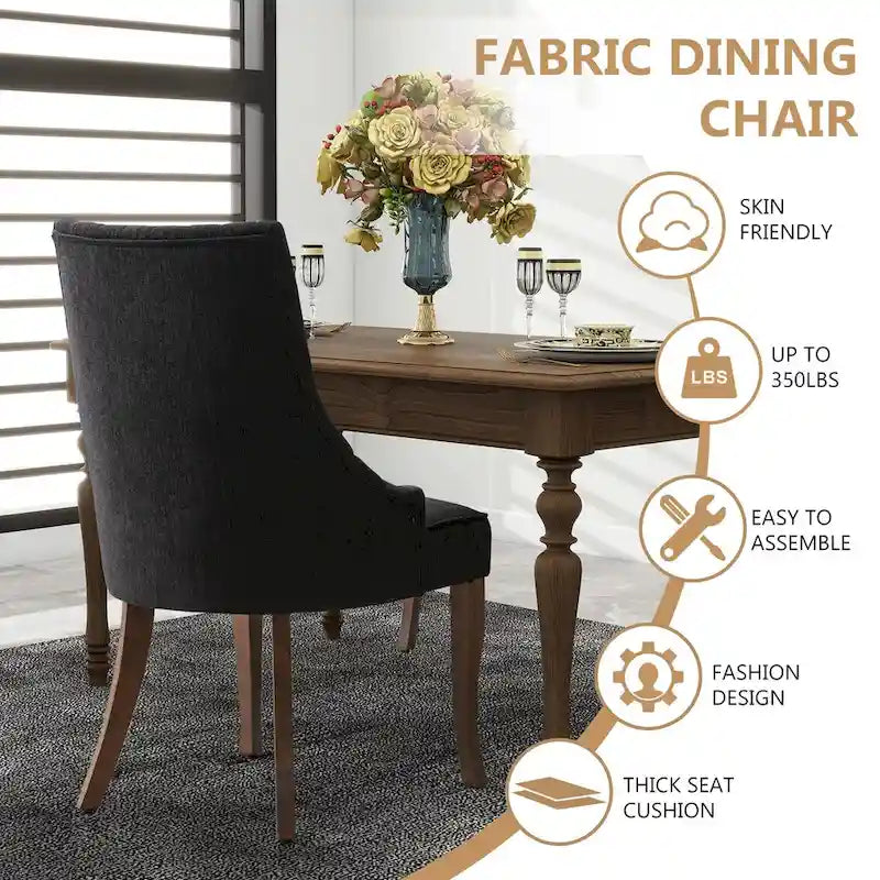 Set di 2 sedie da pranzo imbottite Wingback, sedie da pranzo laterali in tessuto, sedie da soggiorno per cucina di casa