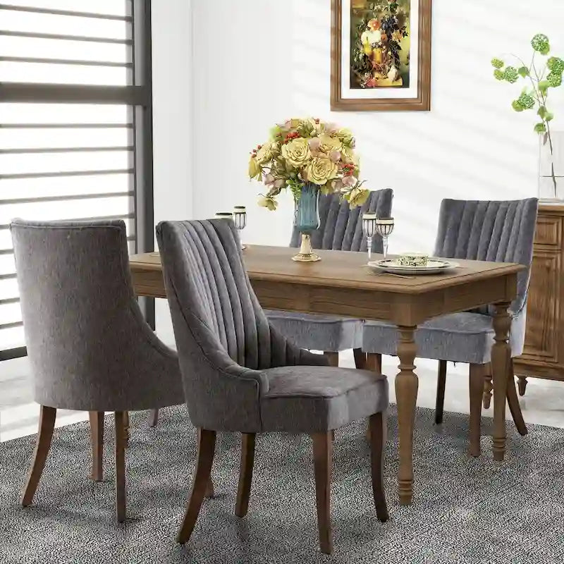 Set di 2 sedie da pranzo imbottite Wingback, sedie da pranzo laterali in tessuto, sedie da soggiorno per cucina di casa