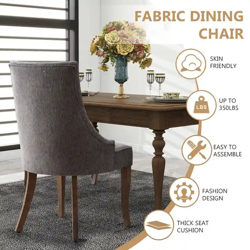 Set di 2 sedie da pranzo imbottite Wingback, sedie da pranzo laterali in tessuto, sedie da soggiorno per cucina di casa