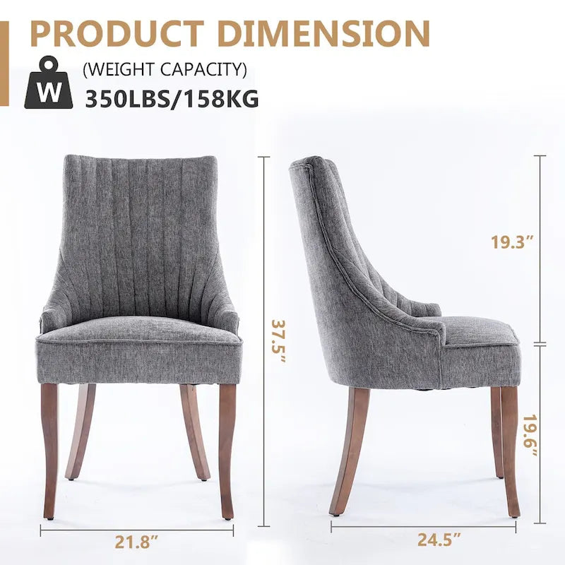 Set di 2 sedie da pranzo imbottite Wingback, sedie da pranzo laterali in tessuto, sedie da soggiorno per cucina di casa