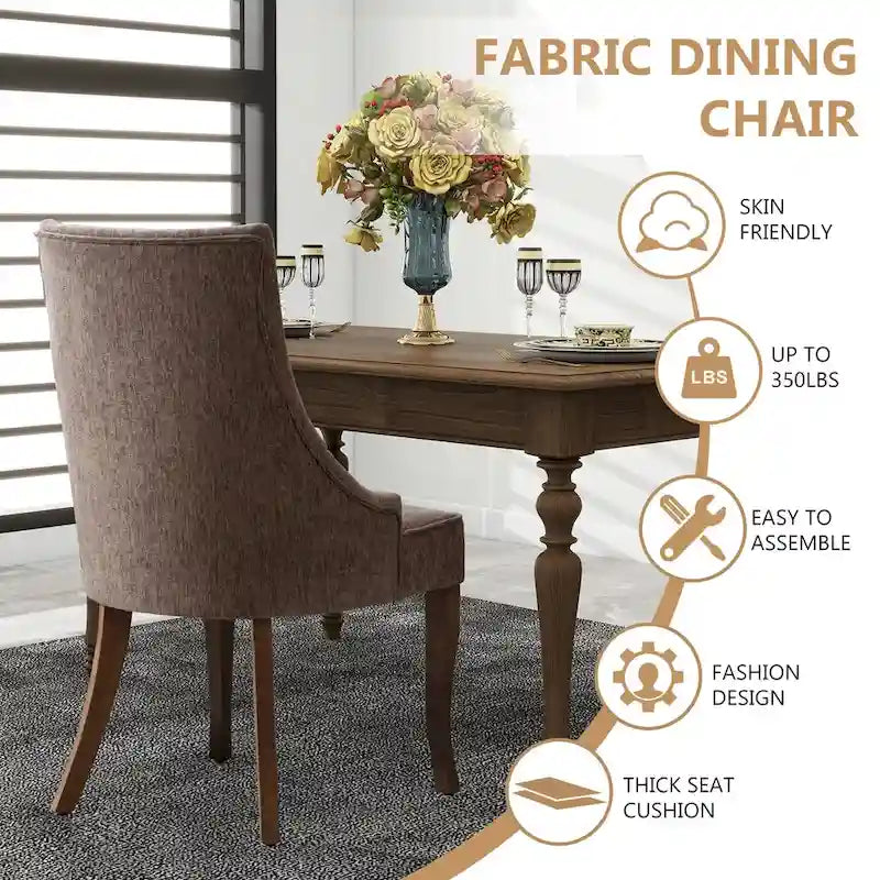 Set di 2 sedie da pranzo imbottite Wingback, sedie da pranzo laterali in tessuto, sedie da soggiorno per cucina di casa