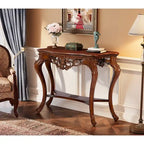 Tavolino Consolle a Due Livelli con Elegante Design Intagliato per Ingresso Soggiorno