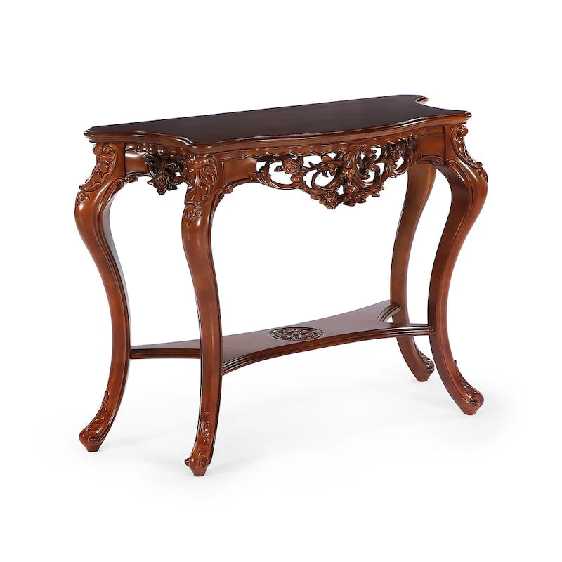 Tavolino Consolle a Due Livelli con Elegante Design Intagliato per Ingresso Soggiorno