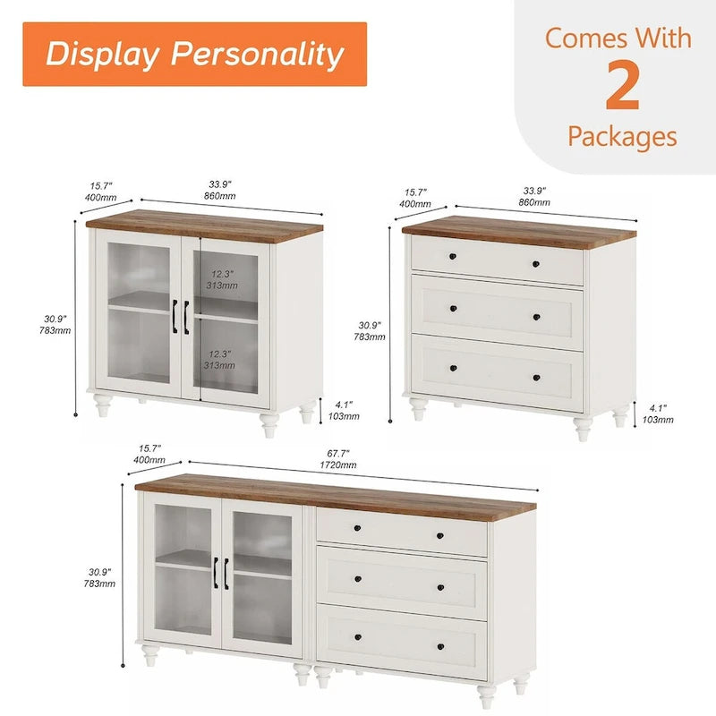 Credenza da Cucina con Mobile Contenitore, Credenza 2 in 1 - 68 Pollici