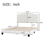 Letto imbottito con piattaforma con testiera curva a sella e dettagli trapuntati a rombi, beige