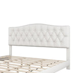 Letto imbottito con piattaforma con testiera curva a sella e dettagli trapuntati a rombi, beige