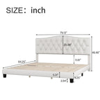 Letto imbottito con piattaforma con testiera curva a sella e dettagli trapuntati a rombi, beige