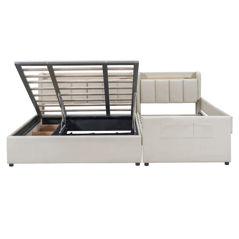 Letto a piattaforma imbottito Twin XL con sistema di archiviazione idraulico