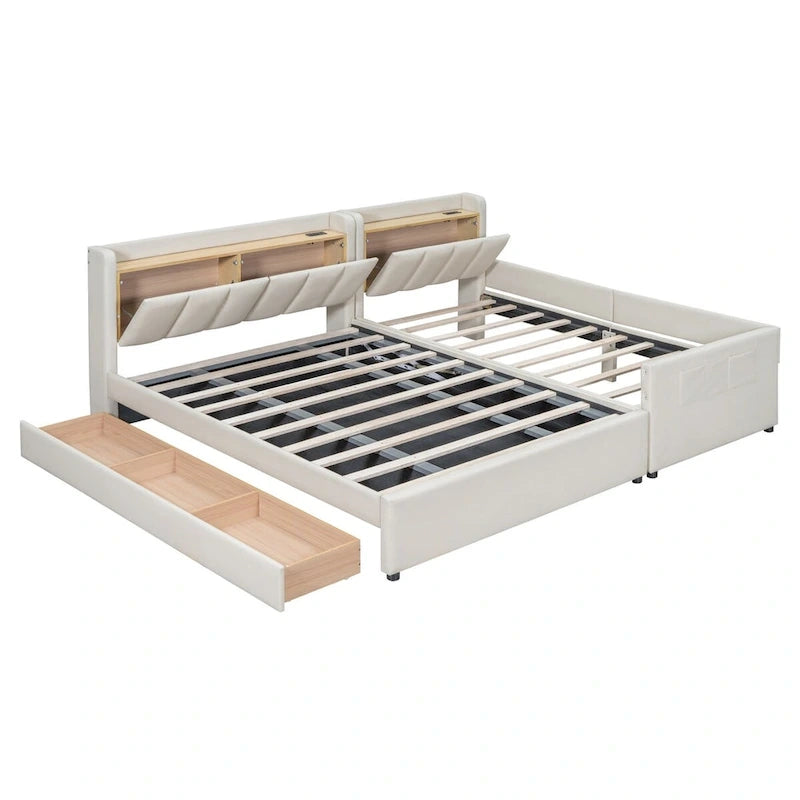 Letto a piattaforma imbottito Twin XL con sistema di archiviazione idraulico