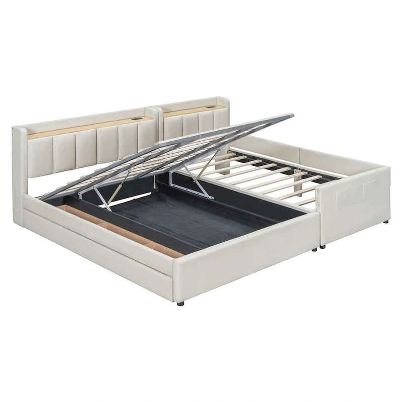 Letto a piattaforma imbottito Twin XL con sistema di archiviazione idraulico