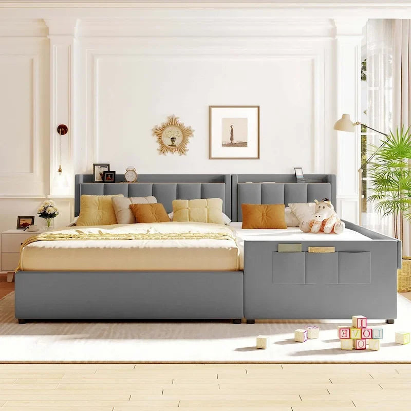 Letto a piattaforma imbottito Twin XL con sistema di archiviazione idraulico