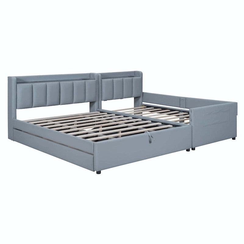 Letto a piattaforma imbottito Twin XL con sistema di archiviazione idraulico