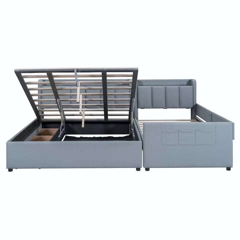 Letto a piattaforma imbottito Twin XL con sistema di archiviazione idraulico