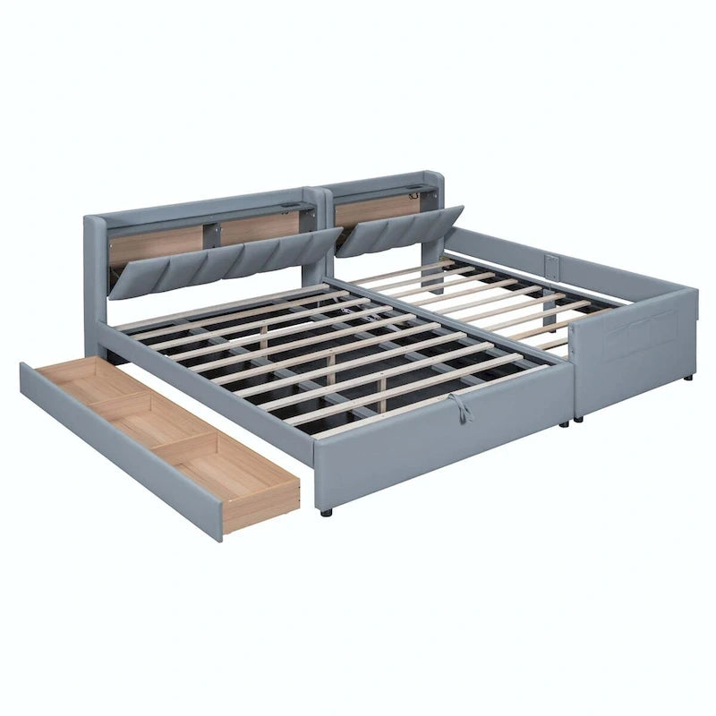 Letto a piattaforma imbottito Twin XL con sistema di archiviazione idraulico