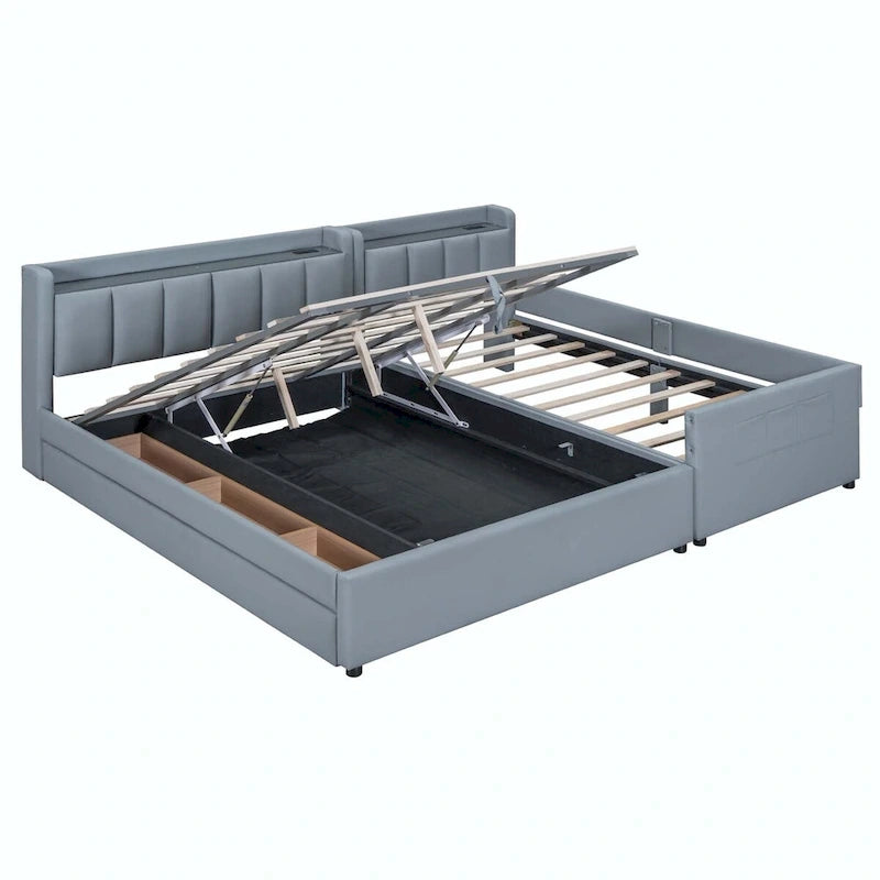 Letto a piattaforma imbottito Twin XL con sistema di archiviazione idraulico