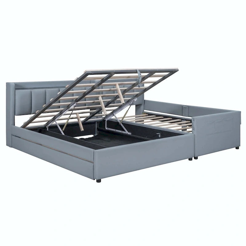 Letto a piattaforma imbottito Twin XL con sistema di archiviazione idraulico