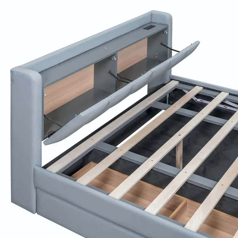 Letto a piattaforma imbottito Twin XL con sistema di archiviazione idraulico