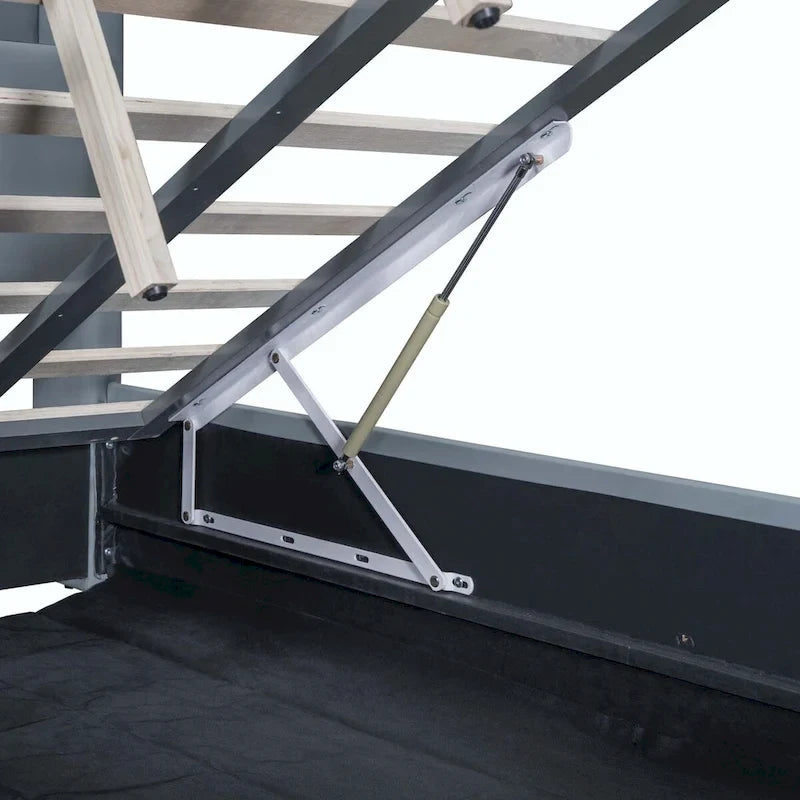 Letto a piattaforma imbottito Twin XL con sistema di archiviazione idraulico
