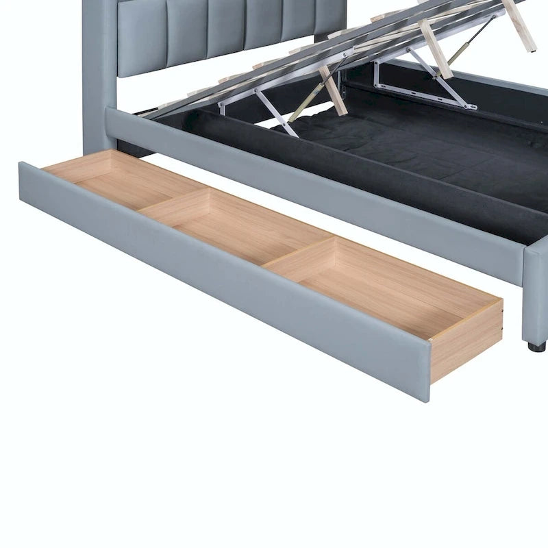Letto a piattaforma imbottito Twin XL con sistema di archiviazione idraulico