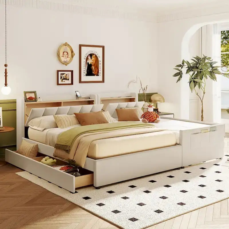 Letto a piattaforma imbottito Twin XL con sistema di archiviazione idraulico