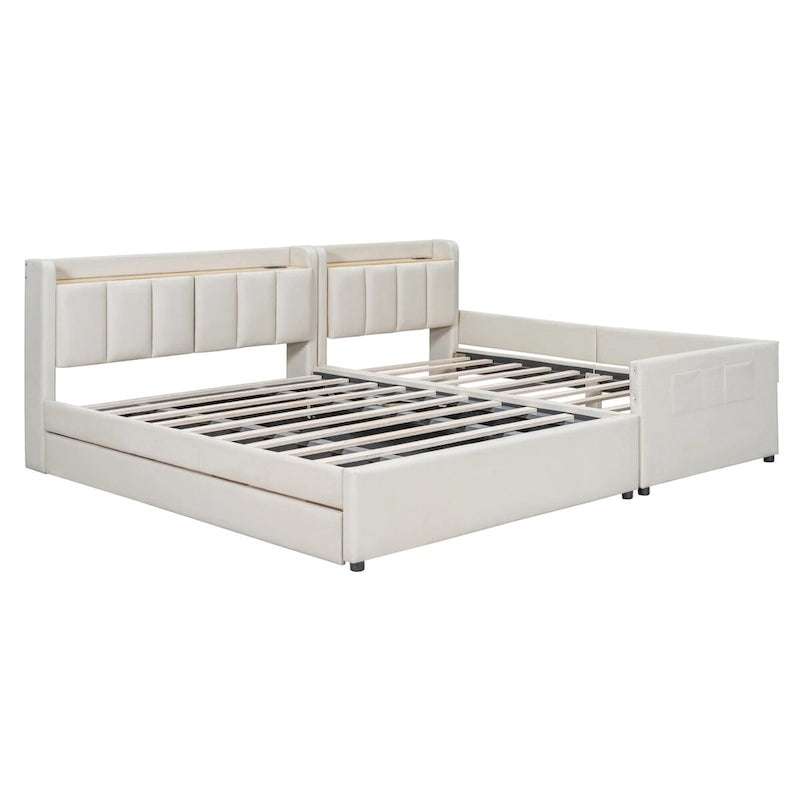 Letto a piattaforma imbottito Twin XL con sistema di archiviazione idraulico