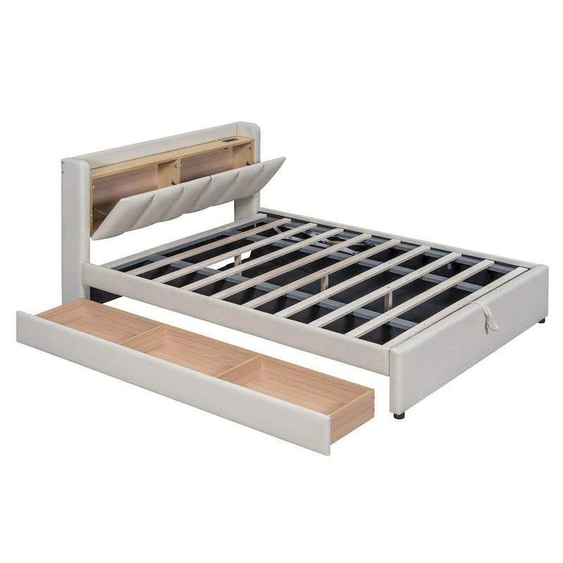 Letto a piattaforma imbottito Twin XL con sistema di archiviazione idraulico