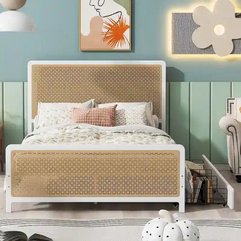 Letto a piattaforma matrimoniale in metallo con 2 cassetti