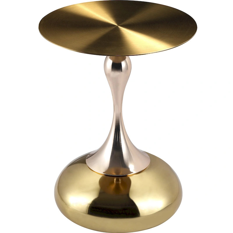 Tavolino Rotondo in Acciaio Inox Dorato da 45 cm con Base a Piedistallo