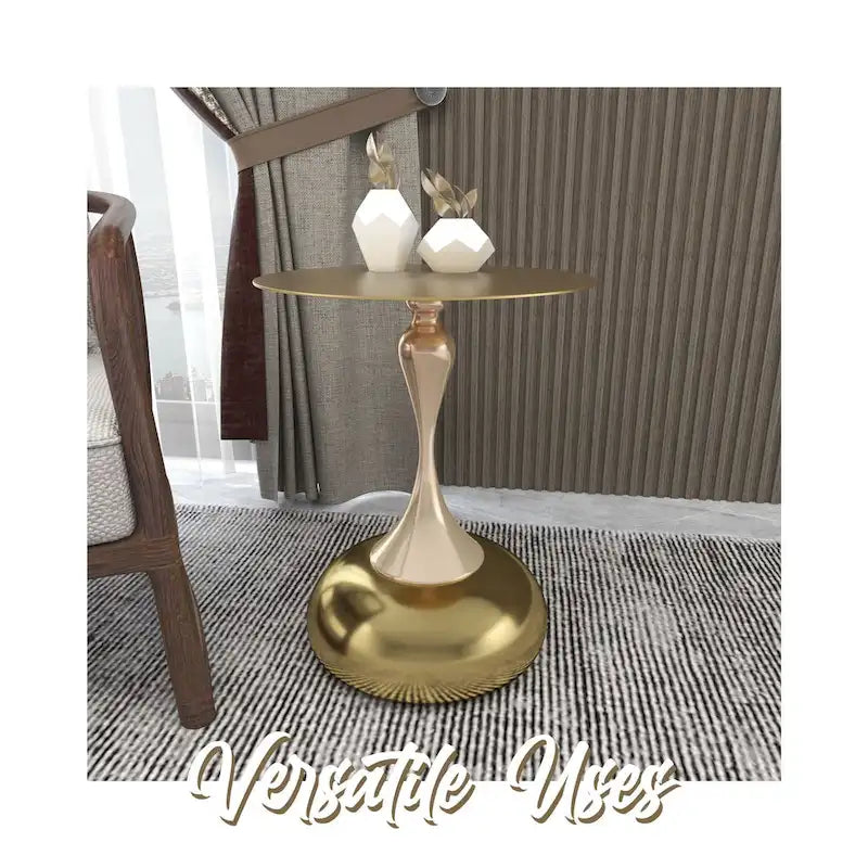 Tavolino Rotondo in Acciaio Inox Dorato da 45 cm con Base a Piedistallo