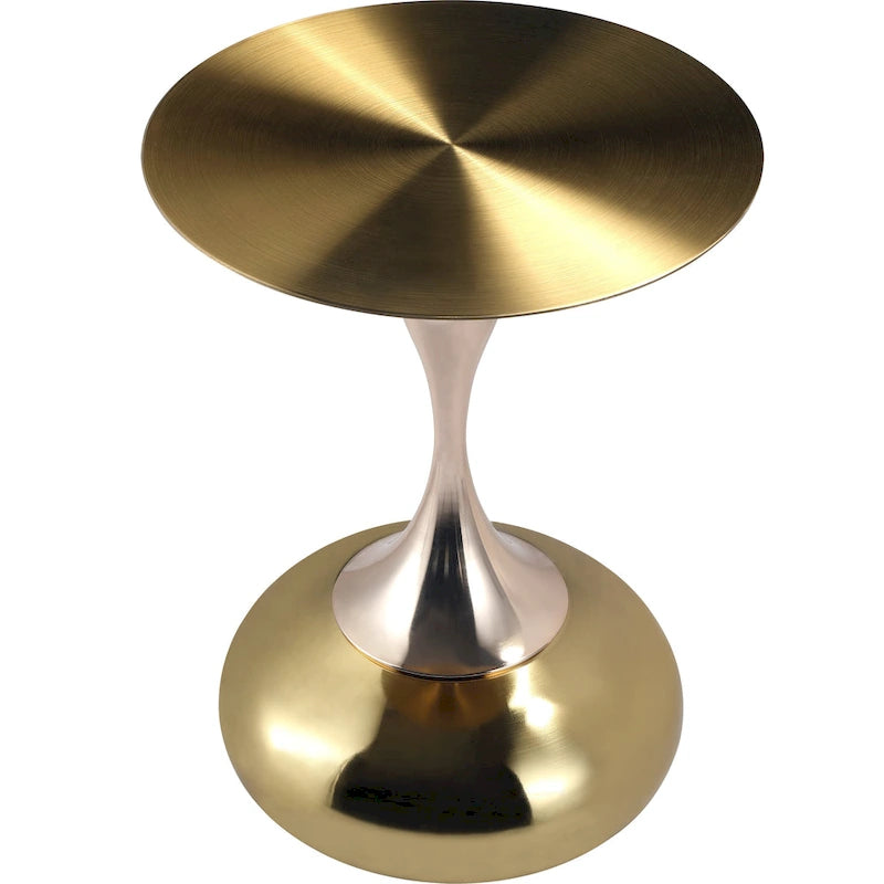 Tavolino Rotondo in Acciaio Inox Dorato da 45 cm con Base a Piedistallo