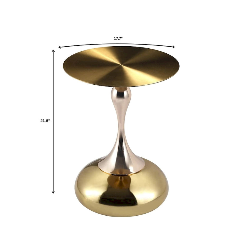 Tavolino Rotondo in Acciaio Inox Dorato da 45 cm con Base a Piedistallo