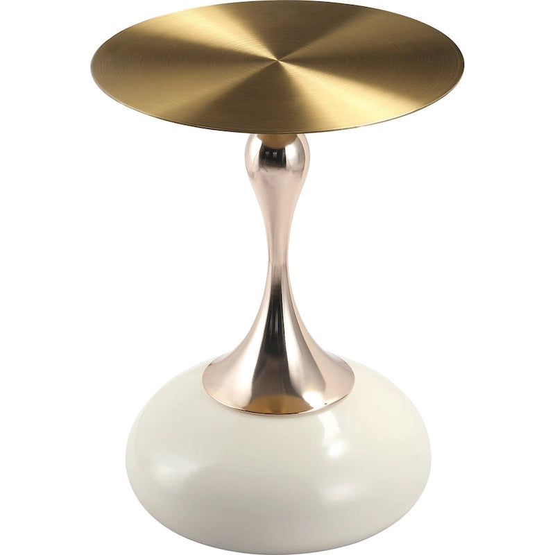 Tavolino Rotondo in Acciaio Inox Dorato da 45 cm con Base a Piedistallo