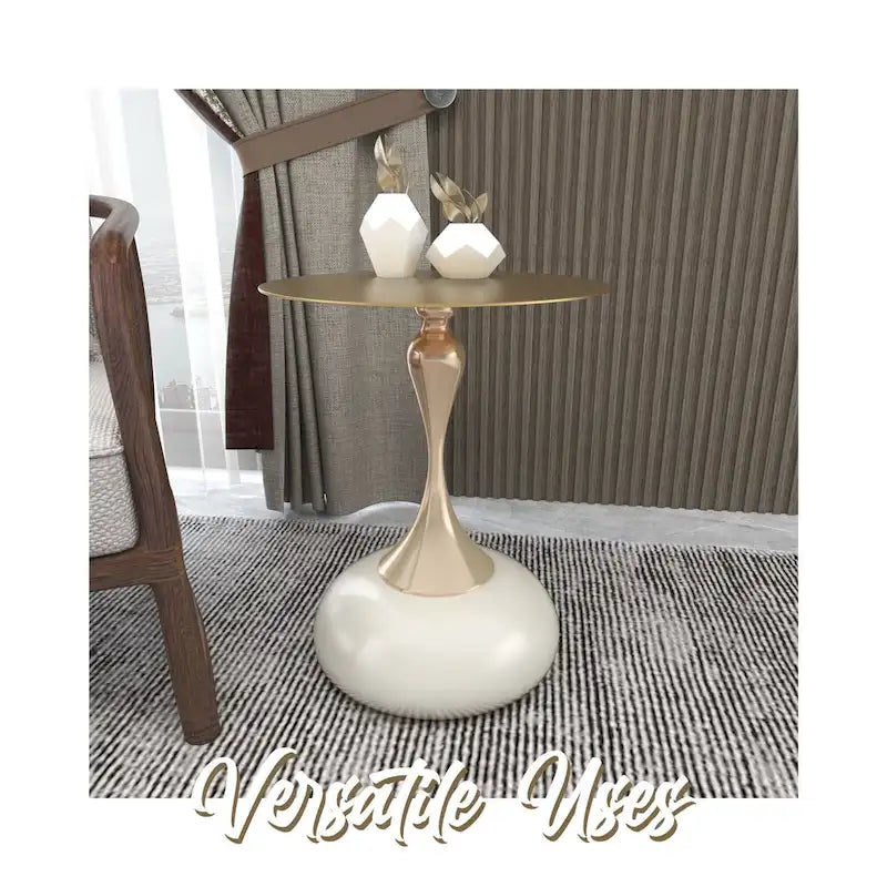 Tavolino Rotondo in Acciaio Inox Dorato da 45 cm con Base a Piedistallo