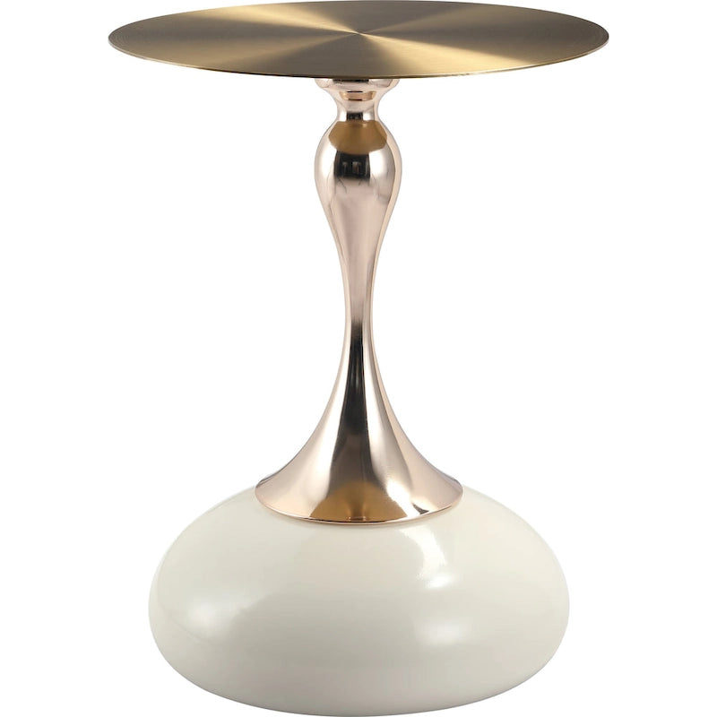 Tavolino Rotondo in Acciaio Inox Dorato da 45 cm con Base a Piedistallo