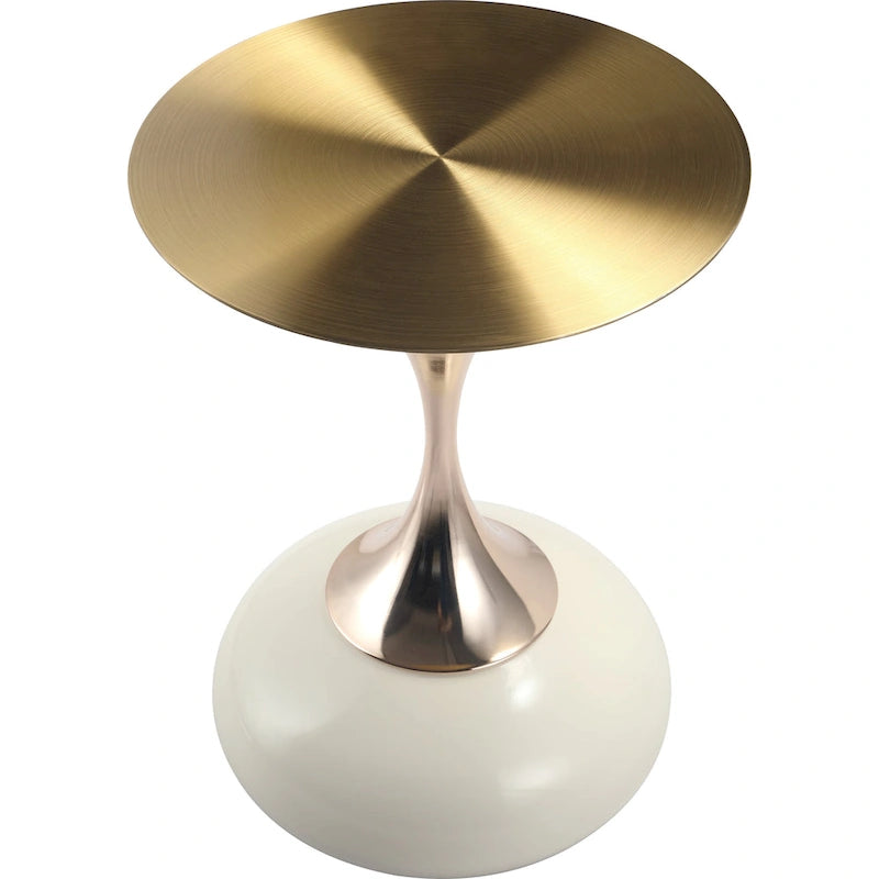 Tavolino Rotondo in Acciaio Inox Dorato da 45 cm con Base a Piedistallo