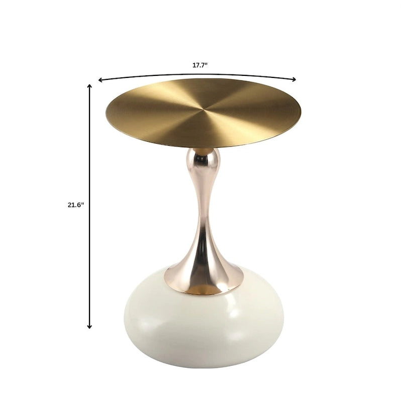 Tavolino Rotondo in Acciaio Inox Dorato da 45 cm con Base a Piedistallo