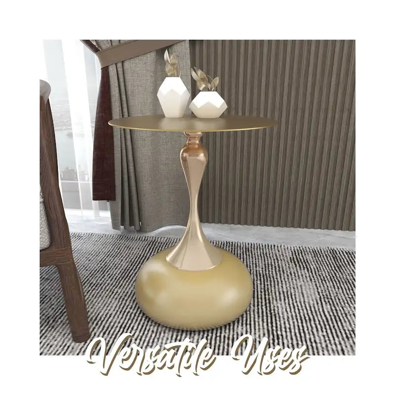 Tavolino Rotondo in Acciaio Inox Dorato da 45 cm con Base a Piedistallo