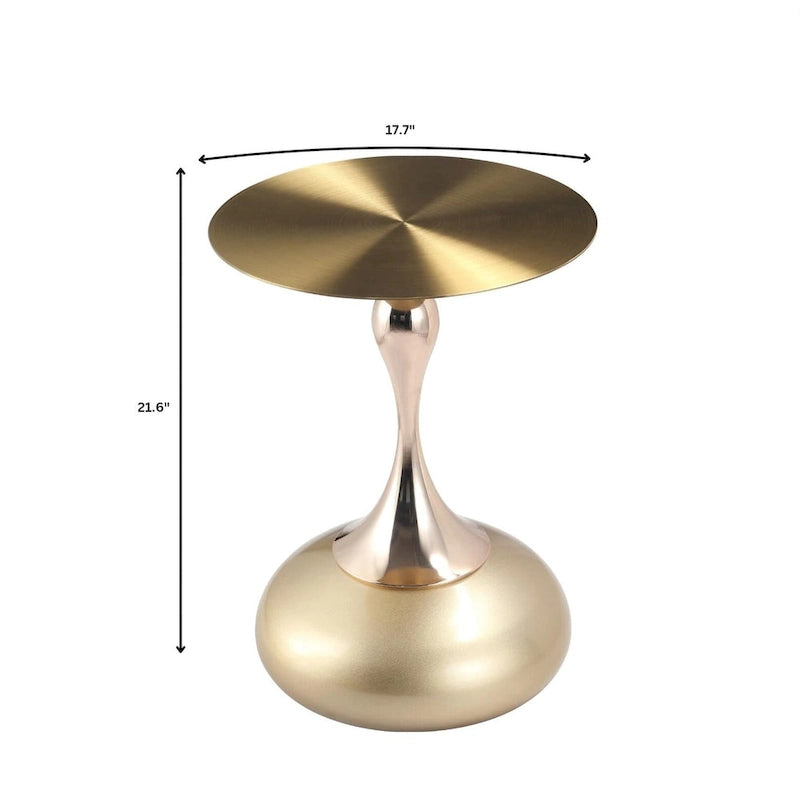 Tavolino Rotondo in Acciaio Inox Dorato da 45 cm con Base a Piedistallo