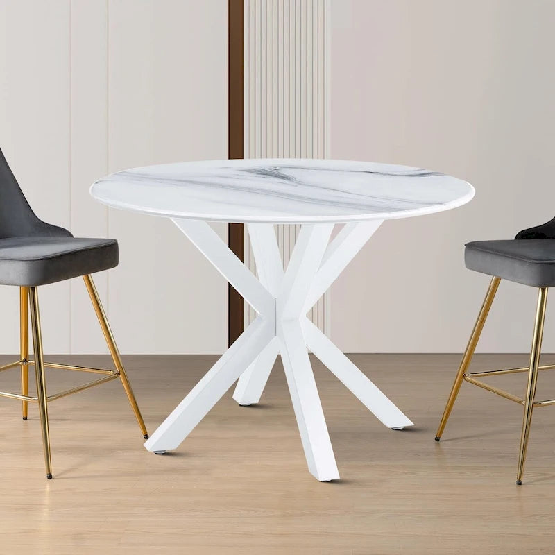 Tavolo da pranzo rotondo moderno minimalista con piano in MDF e gambe in metallo
