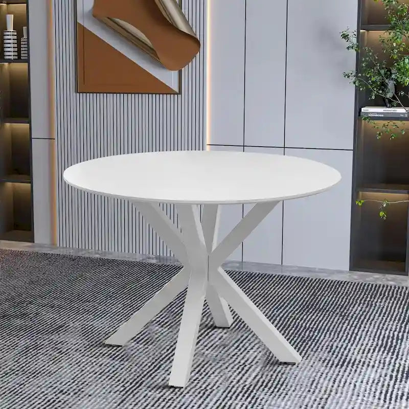 Tavolo da pranzo rotondo moderno minimalista con piano in MDF e gambe in metallo
