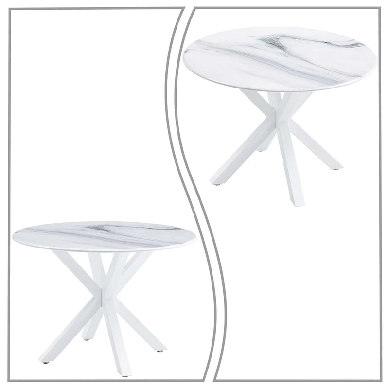 Tavolo da pranzo rotondo moderno minimalista con piano in MDF e gambe in metallo