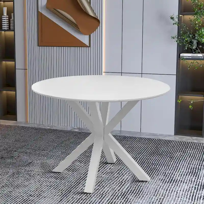 Tavolo da pranzo rotondo moderno minimalista con piano in MDF e gambe in metallo