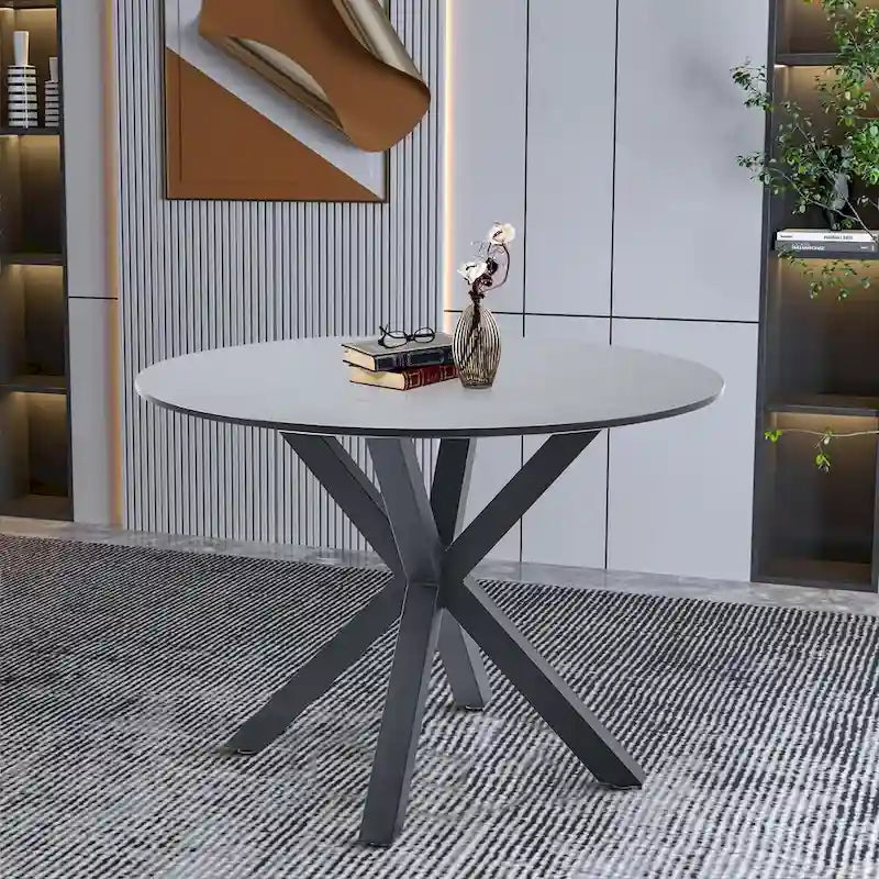 Tavolo da pranzo rotondo moderno minimalista con piano in MDF e gambe in metallo