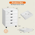 Schedario in legno a 5 cassetti con ruote e guide metalliche