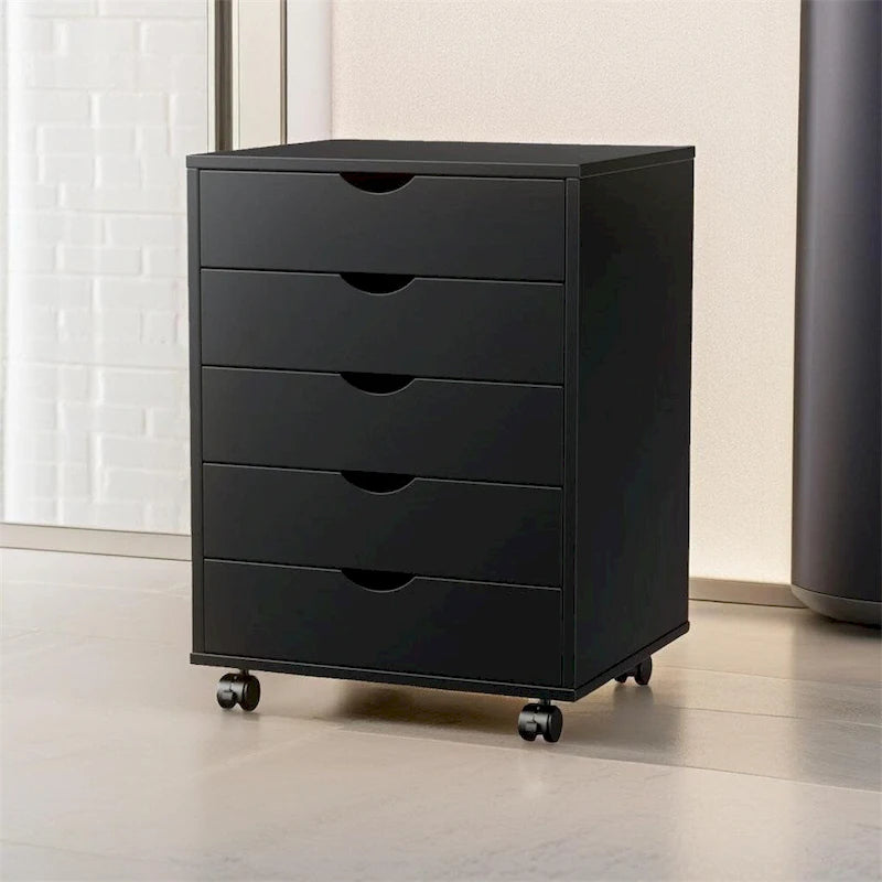 Schedario in legno a 5 cassetti con ruote e guide metalliche